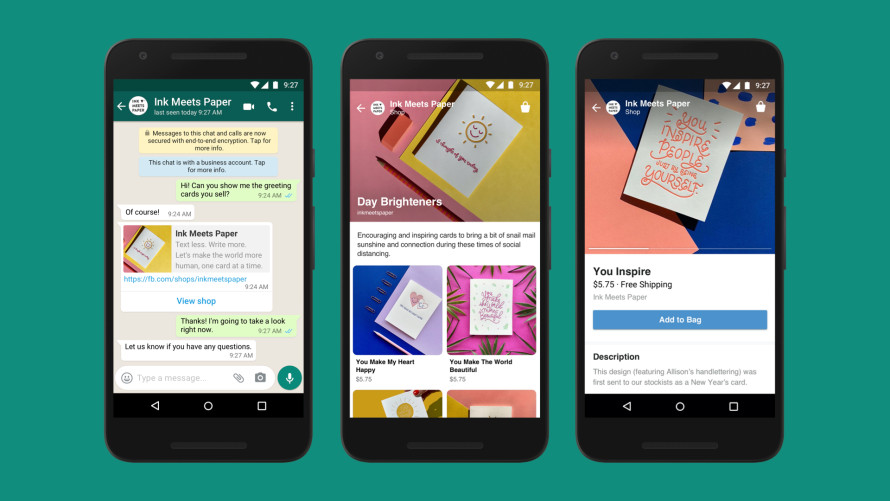 Facebook Shops' integration with WhatsApp.