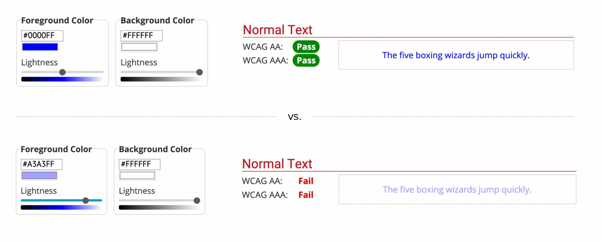 Good and bad text contrast examples.